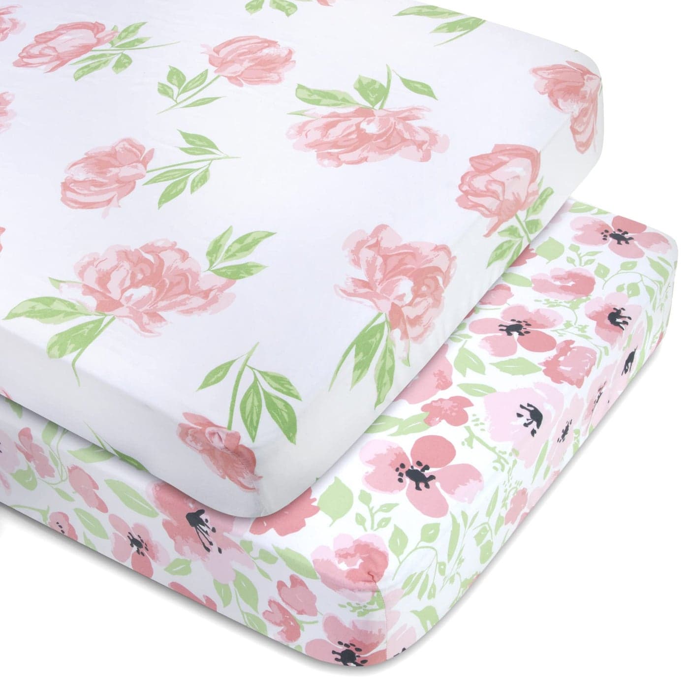 Standard Microfiber Fitted Crib Sheets for Baby Girl Boy Neutral 2 Pack 28x52 Roses Flowers