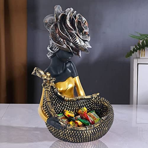 zart Resin African Tribal Lady with Basket Showpiece for Home Decor Showpiece, Home Shelves Decorative Showpiece (Multicolor), 10 cm , 7 cm