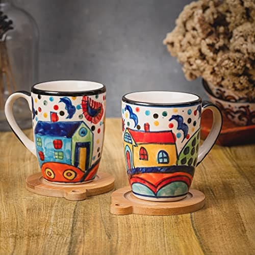 HS HINDUSTANI SAUDAGAR Meadow Morning Coffee Mug Set of 2 (275 ML Each) Microwave Safe Coffee Mug Ceramic Milk Mugs Ceramic Tea Mug Set Handmade Cup Best for Gift.
