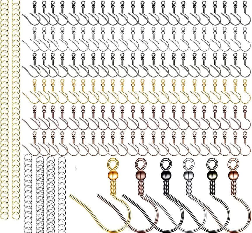 DIY Crafts 500 Grm, Pink, 30 Pcs French Wire Earring Hooks Fish Hook, 1050+ Jump Rings Jewelry Findings, for Jewelry Making Key Rings Necklace Repair Making (500 Grm, Pink)
