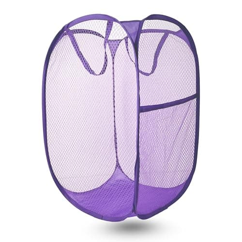 LXLOVESM Pop Up Laundry Hamper, Mesh Laundry Basket Collapsible, Foldable Hamper for Travel and Storage (Purple)