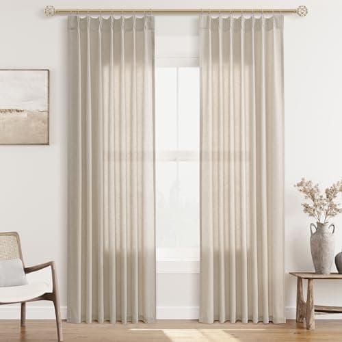 Aersas Light Brown Pinch Pleat Linen Curtains 84 Inch Length 2 Panels Set for Bedroom Dinging Room Semi Sheer Boho Farmhouse Neutral Window Curtains 84 Inches Long for Living Room Nursery 40x84