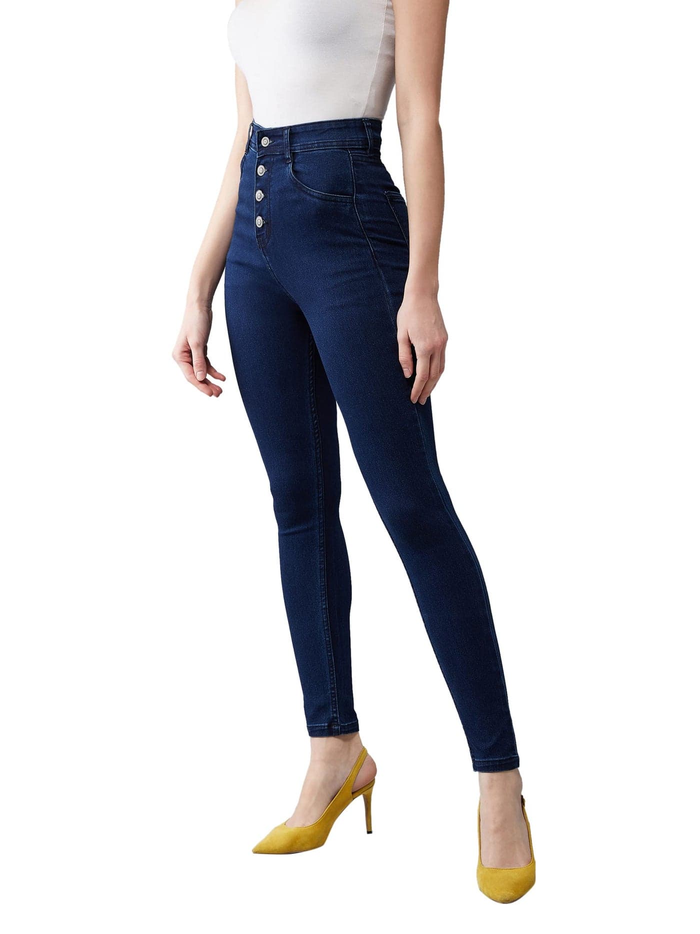 Miss Chase Women's Navy Blue Skinny Fit High Rise Regular Length Clean Look Stretchable Denim Jeans (MCAW18DEN02-78-71-30, Navy Blue, 30)