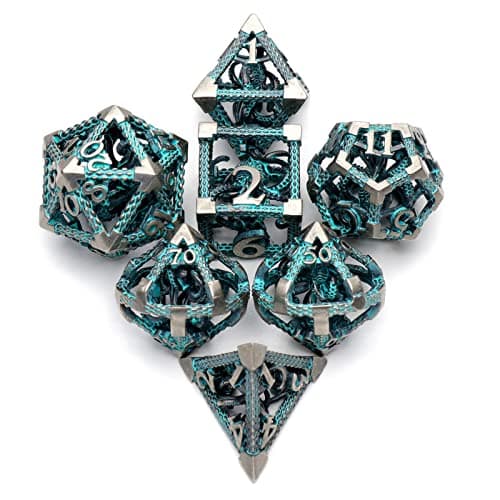DD Dice Metal Polyhedral Dice Set Role Playing DND Dice for Dungeons and Dragons HNCCESG Hollow Cthulhu Dice for Table Game RPG MTG Blue