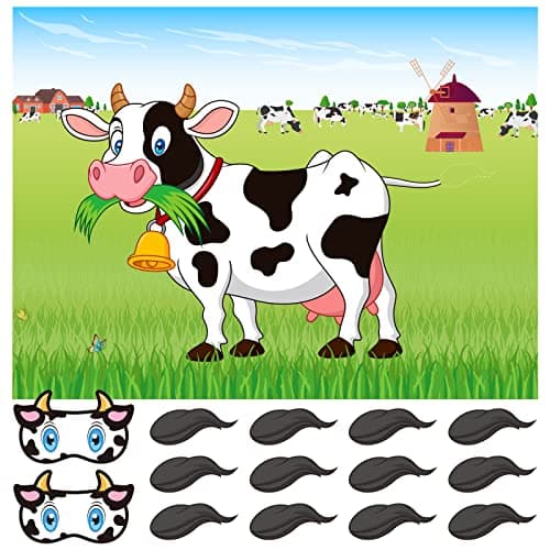 ASTARON Pin The Tail on The Cow Game with 30 Tail Stickers for Farm Birthday Supplies Pin Game Boys Girls Animal Party Favors Christmas Decorations Home Wall Decor