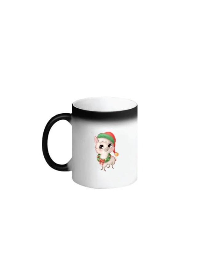 BYFT Black Printed Mug 100 % Ceramic Set of 1 (300 Ml, Llama with Christmas Cap)