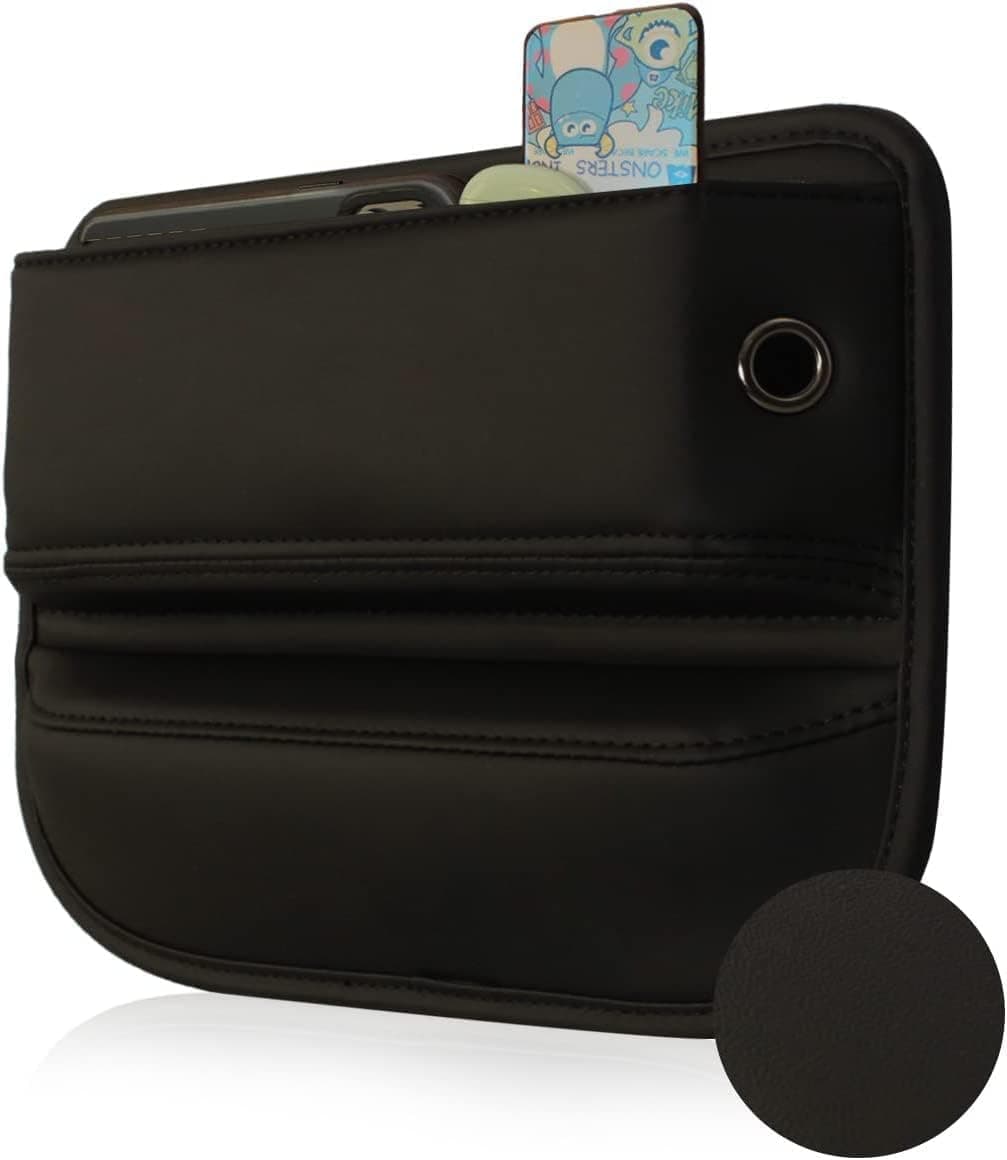 Car Seat Gap Filler, Leather Car Box Organizers and Storage Front Seats Interior Automotive Essentials, Car Accessories for Phones, Glasses, Keys, Cards, Black, 1 Pcs