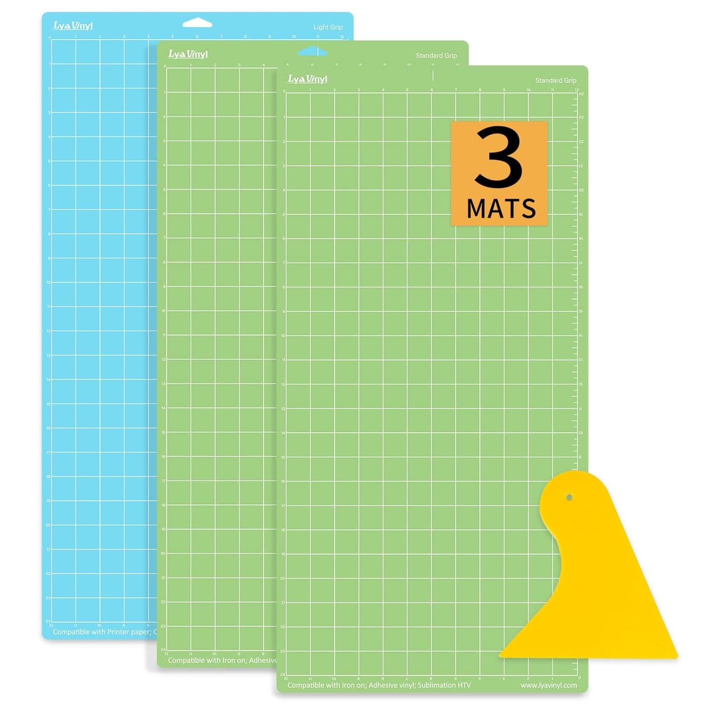 Cutting Mats for Cricut Lya Vinyl 3 Pack Variety Cutting Mats 12x24 inch Cutting Mats 2 x StandardGrip 1 x LightGrip for Cricut Explore Air Series Cricut Accessories LYACRICUTMATS12X24