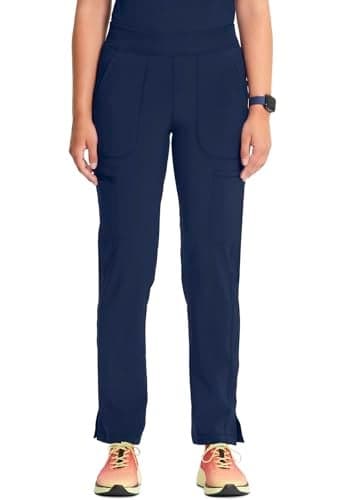 Cherokee Infinity Women's Scrub Pant Mid Rise Tapered Leg Pull-on Bottom with Moisture Wicking & 360° Stretch Fabric CK065A, M, Navy
