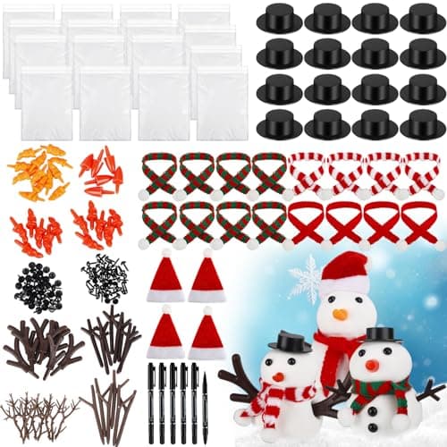 Syhood 16 Set Christmas Build a Snowman Kit Crafts for Christmas DIY Outdoor Air Dry Clay Snowman Decorating Making Kit for Winter Holiday Activities Party Decoration Xmas Gifts