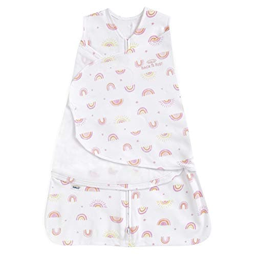 HALO 100% Cotton Sleepsack Swaddle, 3-Way Adjustable Wearable Blanket, TOG 1.5, Sunshine Rainbows, Newborn, 0-3 Months