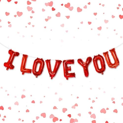 AMFIN® 16 Inch Alphabet Letter I Love You Red Foil Balloon for Part Decoration, Wedding, Engagement, Valentine - (Red)