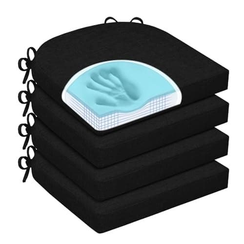 HOMELYSIAN Chair Cushions for Dining Chairs, Non Slip Chair Pads with Ties and Washable Covers, Memory Foam Kitchen Chair Cushions Set of 4, 16"X16"X2.5", Black
