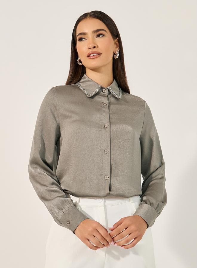 Embellished Spread Collar Shirt — 2XL