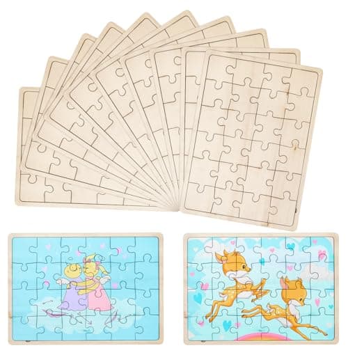 Deekin 30 Sheets Unfinished Wood Blank Puzzles Customizable Blank Wooden Pieces Freeform Things to Paint Write and Draw On Wooden Jigsaw Puzzles for Kids DIY Craft 89 x 59 Inch