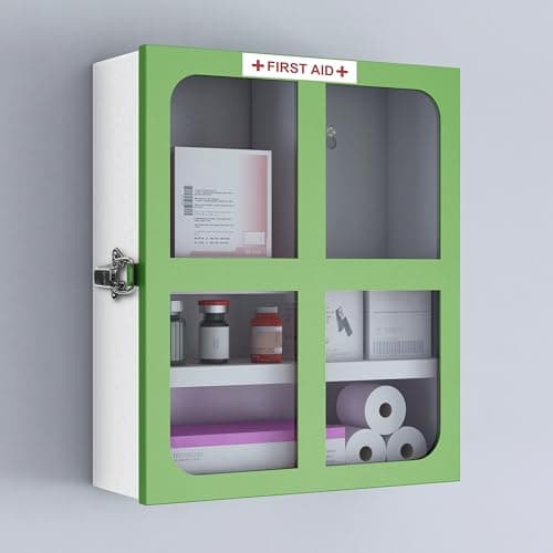 Plantex Gi Steel First Aid Box/Emergency Medical Kit Box for Medicine Storage/Multi Compartment First Aid Kit Box for Home, School, Office Without Key - (Green & White)