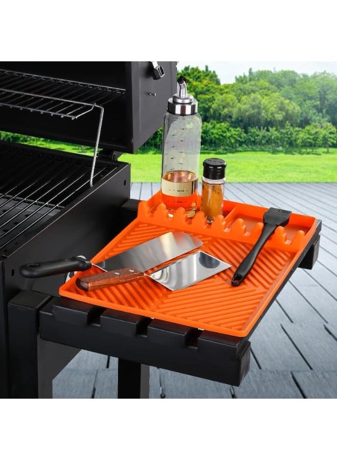 Silicone Grill Mat, Griddle Mat Barbeque Grill Accessories Tools, Non-Stick Barbecue Grill Mat With Drip Pads For Kitchen,Cooking, Countertop, Oven Countertop Protector, Orange, 29.5x40.5cm