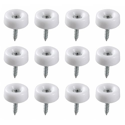 VOLO Pack of 12 Round PVC Screw-On Furniture Buffer Pads – Non-Skid Floor Protectors for Sofas, Chairs, Tables, Noise Insulation, White Nylon