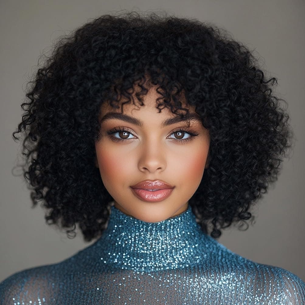 Style Icon 14 Short Afro Curly Human Hair Wigs Glueless Black Wig