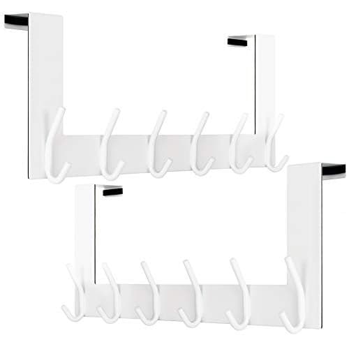 WEBI Over The Door Hooks,Door Hanger Over The Door Towel Rack,Door Coat Towel Hanger Door Coat Rack 6 Hooks for Hanging Clothes,Jacket,Hats,Bathroom,White,2 Packs