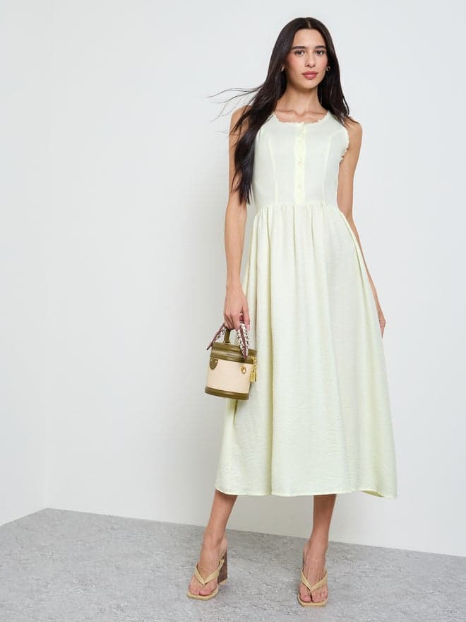 Styli Yellow Sleeveless A-Line Midi Dress