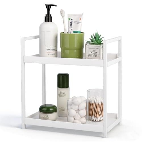Anyoifax Bathroom Counter Organizer 2 Tier Vanity Storage Countertop Shelf Makeup Organizer Perfume Tray Skincare Holder for Sink Dresser Kitchen Small White