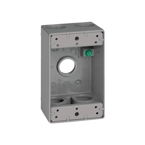 SIGMA ENGINEERED SOLUTIONS 14253-5 Metal Electrical Outlet Box, Weatherproof, Easy Mount Plug and Receptacle Protector, Gray, (5) 3/4-Inch Holes, 1 Gang Box