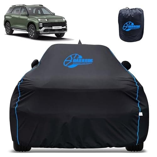GARREGE 100% Waterproof Car Cover for Hyundai Alcazar - Black, All-Weather & Animals Nail Protection with Mirror & Antenna Pockets | Premium Washable Fabric | Custom Fit