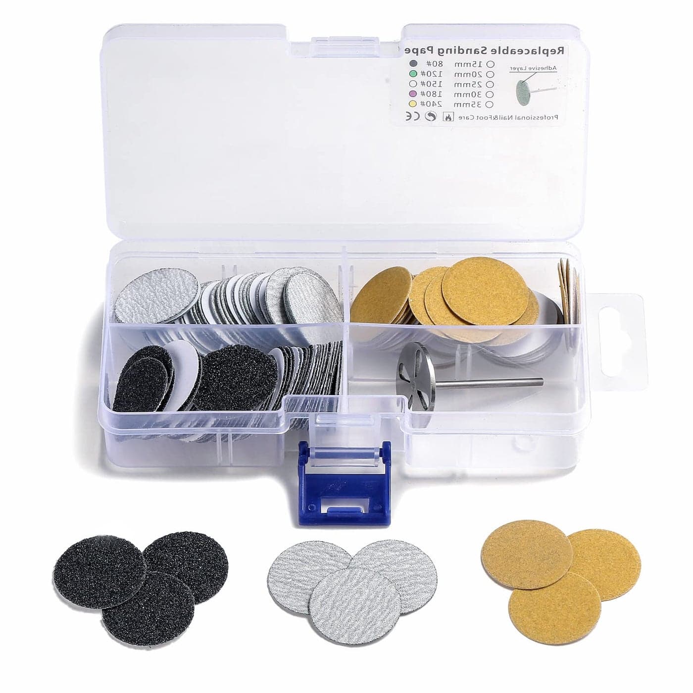 150pcs Sandpaper Disc and 1pcs Metal Bit, 3/32 Shank Replaceable Pedicure Sanding Disc Bit for Dead Skin Callus Removal Electric Foot File Tools