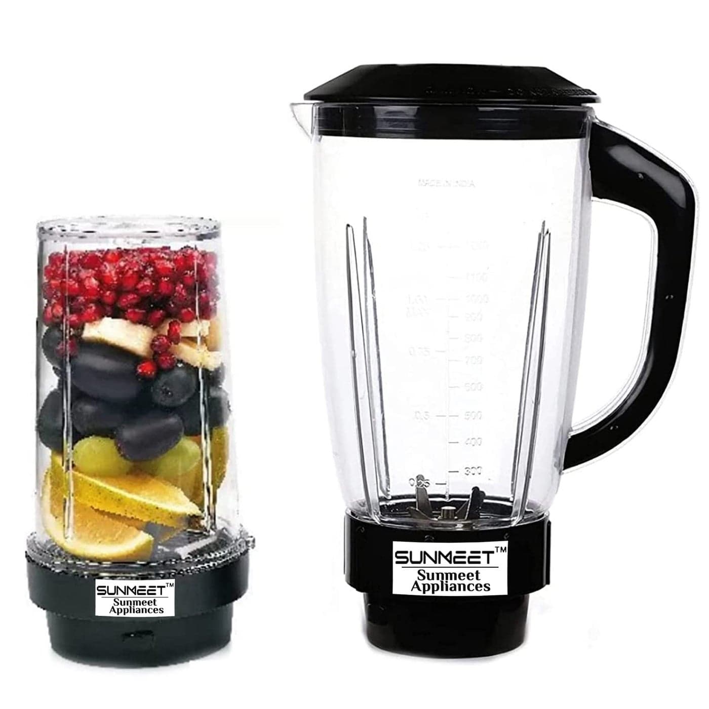 Sunmeet Juicer Jar and Bullet Jar for Mixer Grinder Set of 2 Juicer Jar ABS Plastic Capacity 1500ML 530ML Transparent Plastic Black NSA1