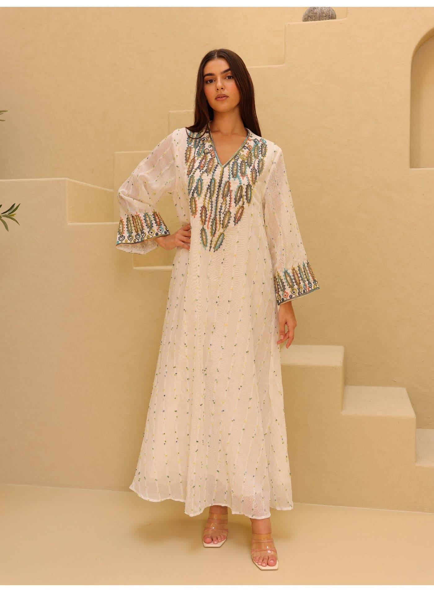 Printed Colorful Embroidery Jalabiya