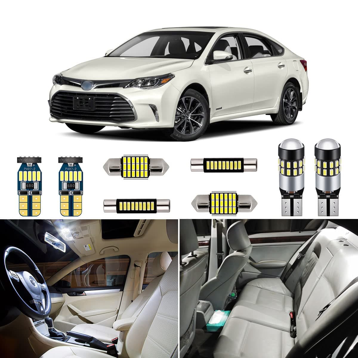 AUTOGINE 13 Piece White Interior LED Lights Kit for Toyota Avalon 2013 2014 2015 2016 2017 2018 Super Bright 6000K Interior LED Light Bulbs Package Install Tool
