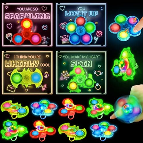 SpringFlower Valentines Day Cards For Kids School Classroom Exchange Valentines Greeting Cards With Light Up Rings Fidget Spinners Toys Kids Valentines Cards Gifts for Classroom School Class Favors