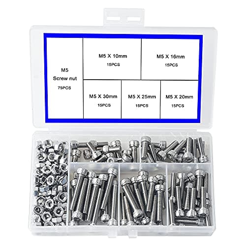 newlng M5 304 Stainless Steel Bolts and Nuts, Hex Flat Head Cap Bolts Screws Nuts Hexagon Socket Head Screw,Heavy Duty Hex Bolts Nuts Assortment, Head Mechanical Parts Combination Box
