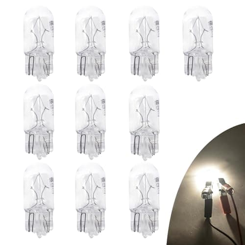 Slykew 10 PCS Flat Foot T10 Car Small Light,168 192 12V 5W Low Power High Transmittance Quartz Glass Instrument Light Halogen Width Indicator Light, Lighting Accessories for Most Car Models (White)