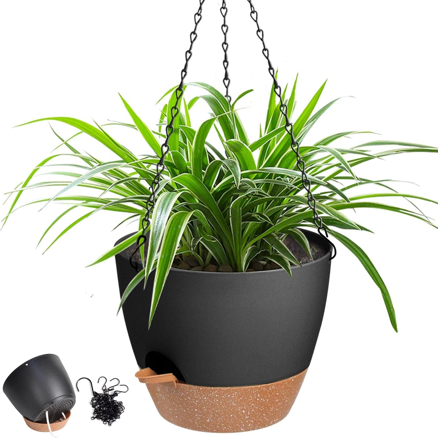 Vanslogreen Hanging Planters for Indoor Outdoor Plants 1 Set Self Watering Hanging Pot with Drainage Holes Removable Tray Black12inch 12