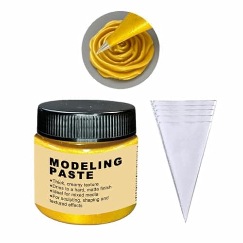 Golden Modeling Paste for Textured Art 353Oz100ml with 5pcs Bag 3D Sculpture Painting Paint Acrylic Medium Texture Paste for Craft Stencils for Painting Ideal for WoodTShirtsGlassStone