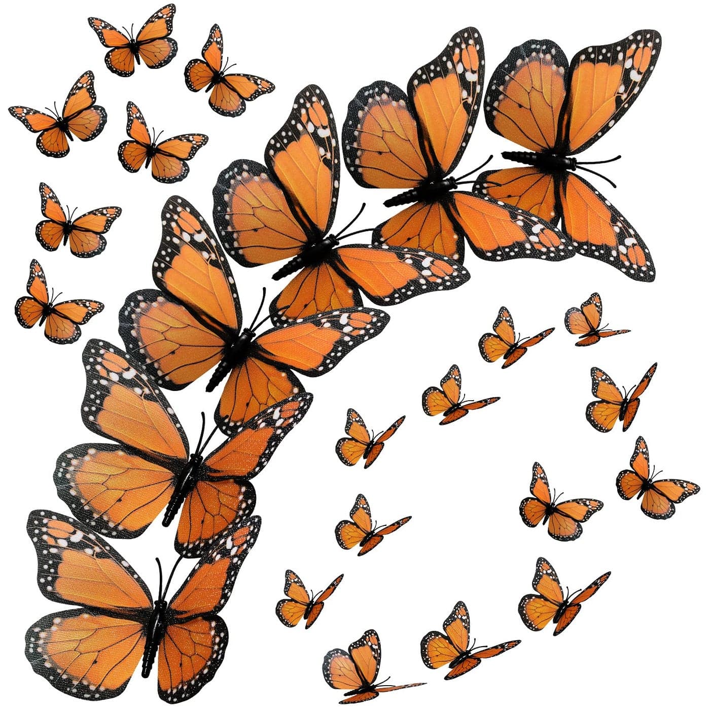4 Size Monarch Butterfly Decor Halloween Wall Decor Magnetic 3D Monarch Butterfly Decal for Craft Home Wall Wedding Bedroom Ofrenda Dia De Los Muertos DecorationOrange24 Pieces