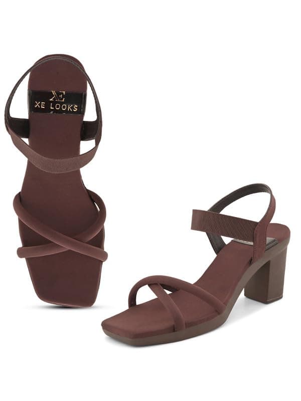 XE Looks Women's Brown Stylish Sandals | Block Heel Sandals with Sleek Strap Design | Soft Cushioned Footbed | Durable & Lightweight Sandals For Girls & Women