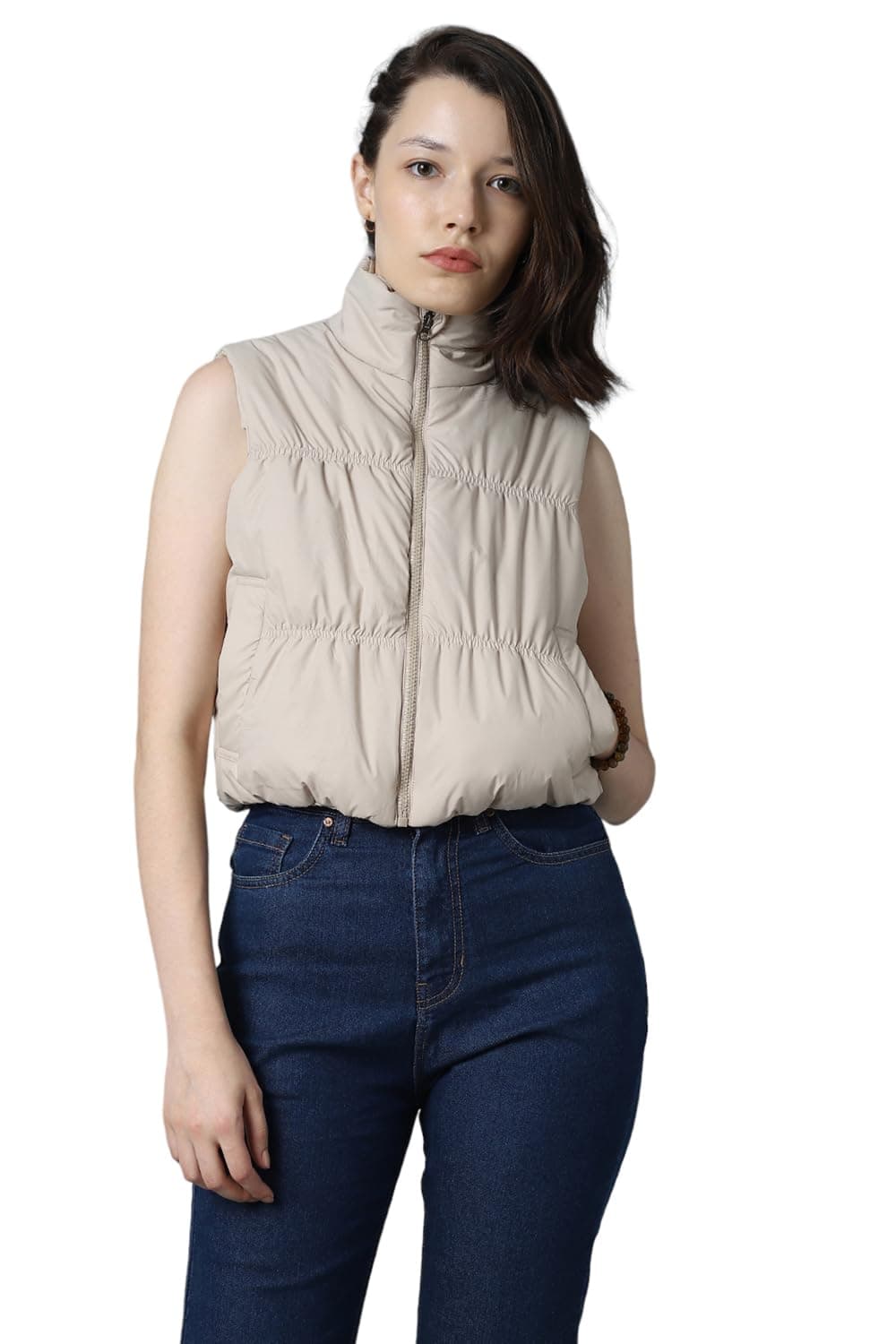 High Star Mock Collar Sleeveless Solid Puffer Jacket