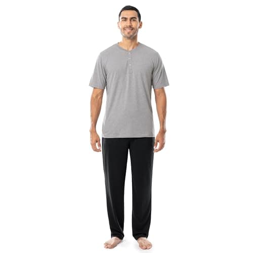 Fruit of the Loom Men's 2-Piece Jersey Knit Pajama Set, Grey Heather/Black, 3X