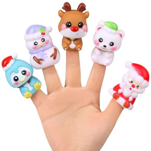 FOIMAS Christmas Finger Puppets5pcs Santa Claus Snowman Finger Puppet Toys for Kids Toddlers Storytelling Playing Teaching Christmas Stocking Filler Party Favor Supply