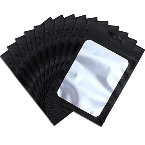 Boao 100 Pieces Resealable Foil Food Storage Bags with Clear Window Coffee Beans Candy Packaging Pouch for Food Small Business Supplies for Jewelry Self Sealed Storage Bags(4 x 7 Inch,Black)