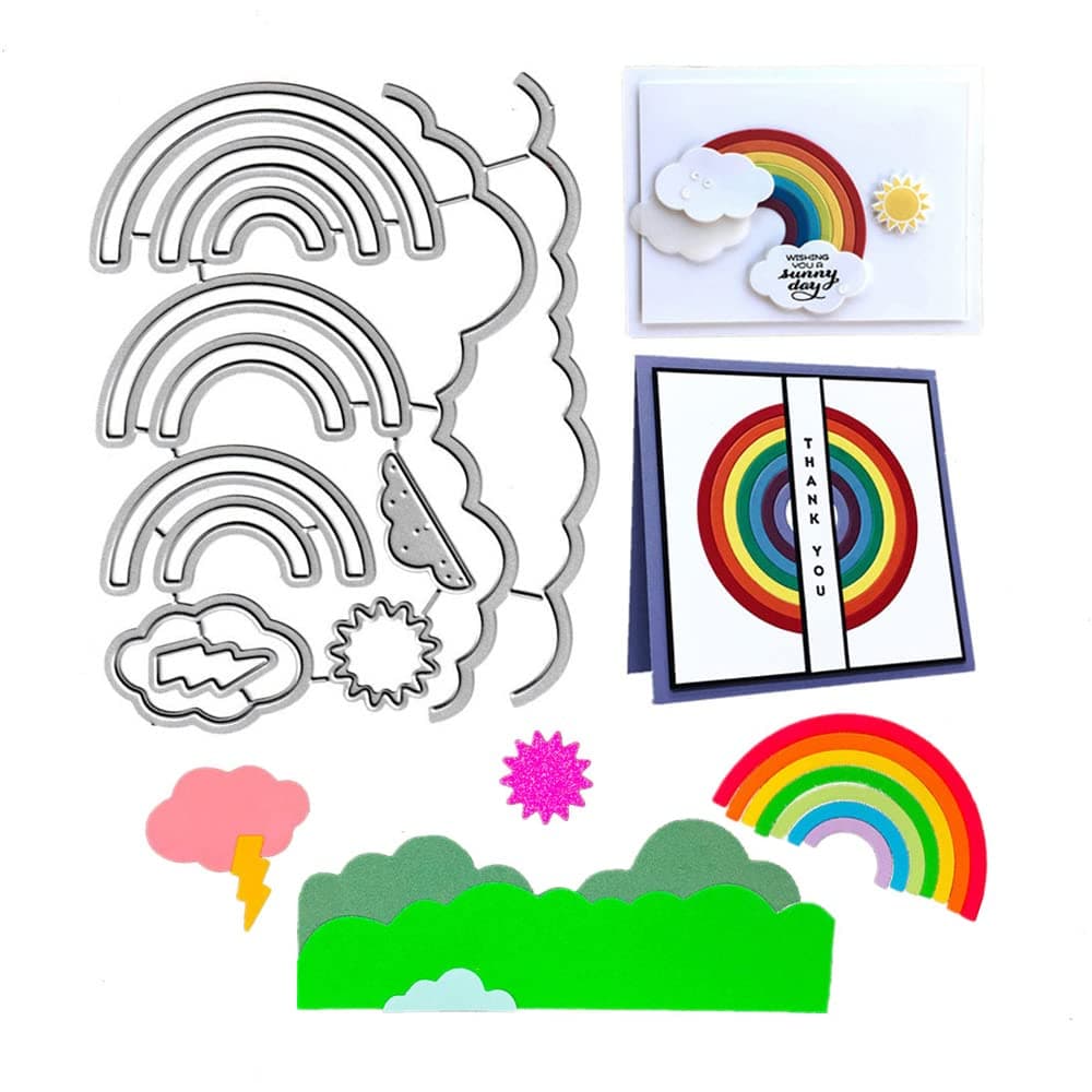 Rainbow Cloud Lightning Sun Cutting Dies Grass Die Cuts Metal Embossing Stencils Template Mould for Card Scrapbooking and DIY Craft Album Paper Card Decor