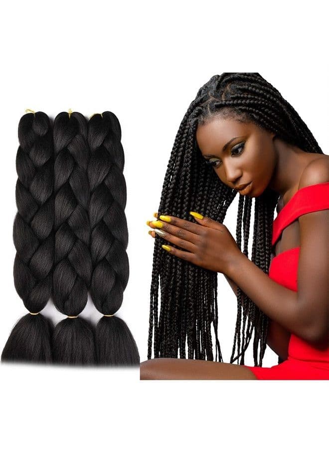 Kanekalon Jumbo Braiding Hair Extensions High Temperature Fiber Crochet Twist Braids With Small Free Gifts 24inch 3pcs/lot(Black)