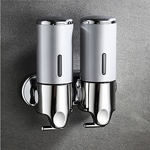 2 Chamber Wall Mounted Bathroom Shower Pump Dispenser and Organizer-Holds Shampoo, Soap, Conditioner, Shower Gel, for Bathroom Kitchen Hotel (Silver 2 Chamber)