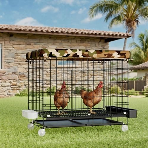 STILLCOVE Small Chicken Cage Outside: Wire Small Animal Cage with Wheels & Waterproof Cover for Guinea Pig Rabbit Bunny Ferret Hamster Dog Cat Duck Bird