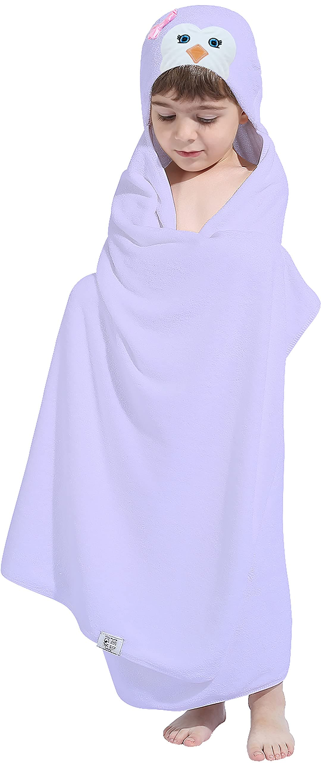 HIPHOP PANDA Hooded Towel for Kids Viscose Derived from Bamboo 30 X 50 INCH Large Size for 310 Yrs Premium Kids Bath Towel Beach Towels Wrap for Girls Boys Purple Penguin