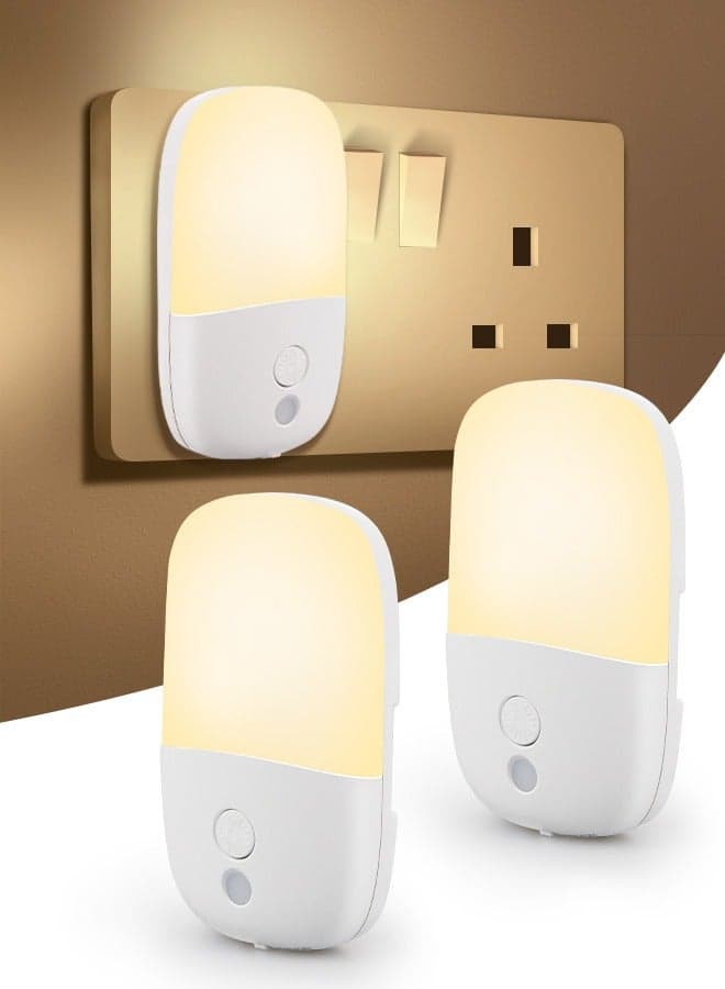 2-Pack Motion Sensor Dimmable Night Light, Night Lights Plug into Wall, LED Adjustable Brightness Wall Light for Kids Bedroom, Bathroom, Hallway, Kitchen, Stairway