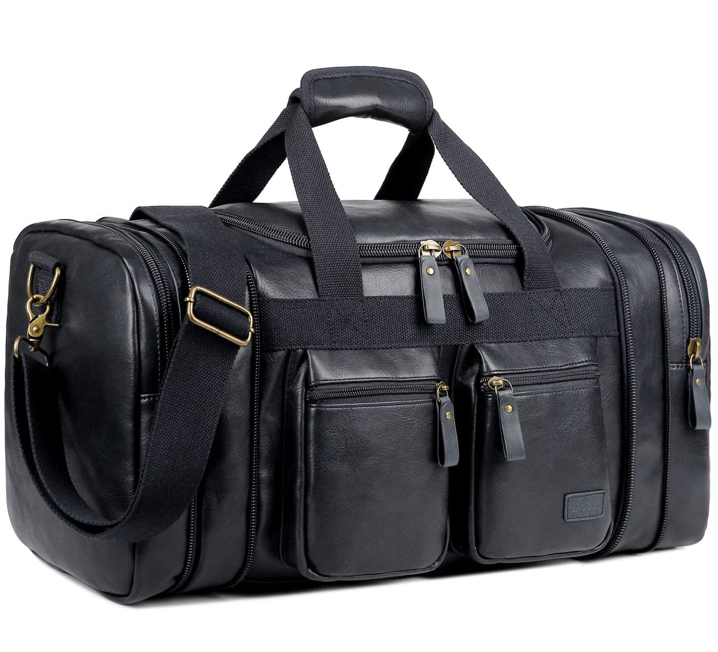 Vegan Leather Travel Duffel Weekender Bag Carry on Overnight Bag Sports Duffel bag For men and Women HB-21 (Black)